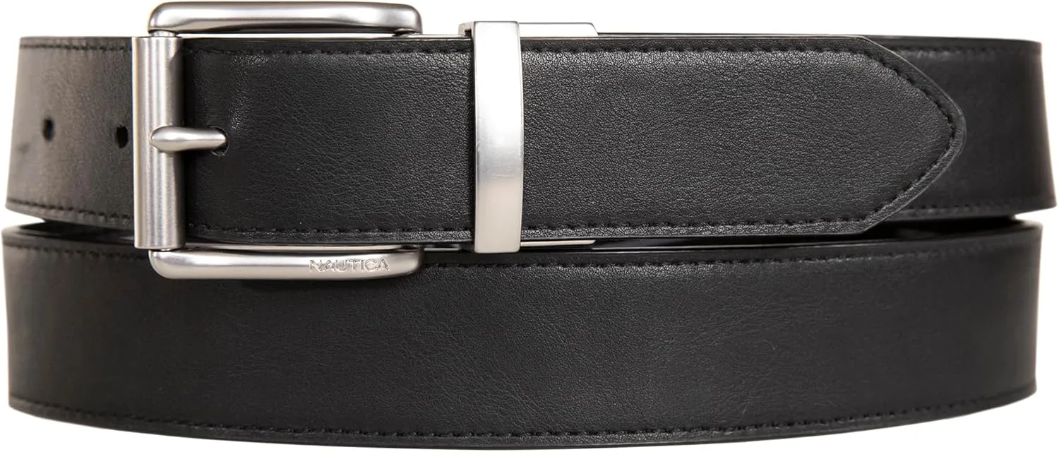 Nautica Men's Reversible Leather Belt | 2-in-1 | Classic | Everyday | Business | Work | Dress | Casual | Metal Buckle