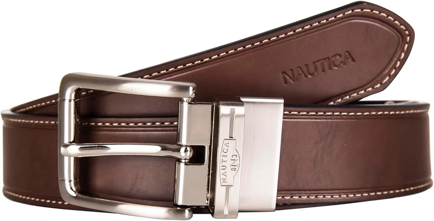 Nautica Men's Reversible Leather Belt | 2-in-1 | Classic | Everyday | Business | Work | Dress | Casual | Metal Buckle