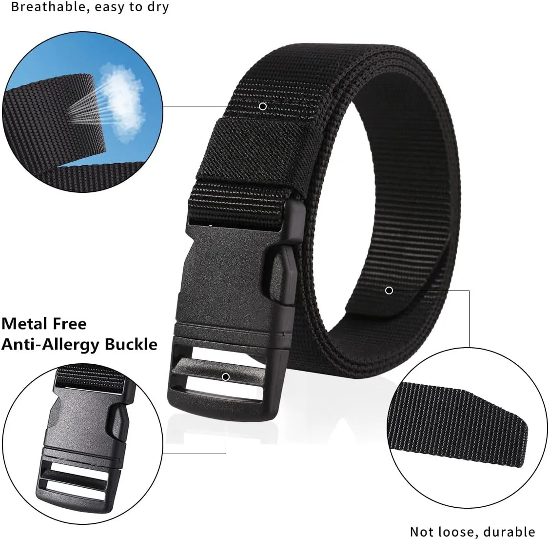 Nylon Belts for Men 1.5inch Military Tactical Belt Adjustable Slide Plastic Buckle Web Canvas Belt Outdoor