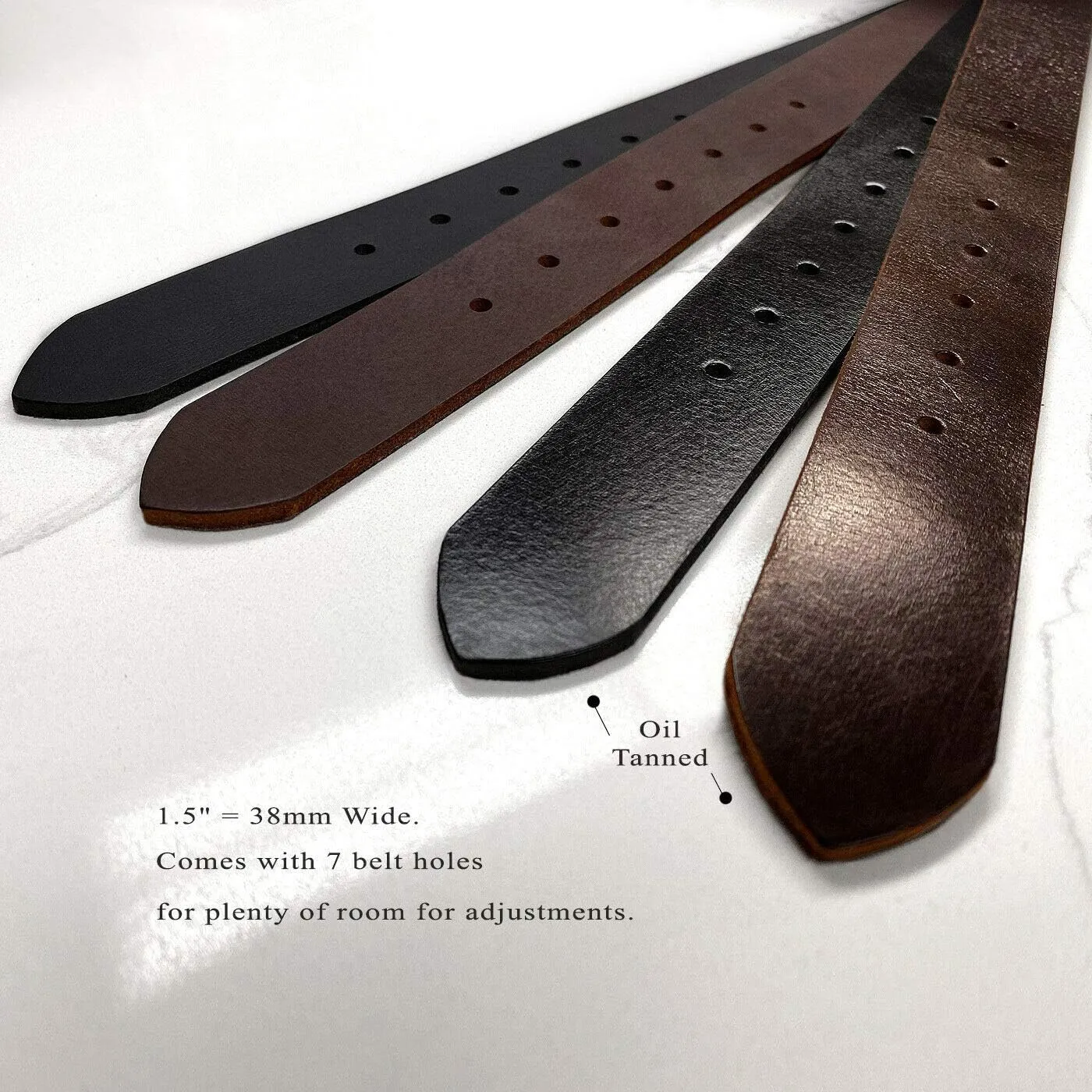 One Piece Full Grain Buffalo/Oil Tanned Leather Replacement Belt Strap or Belt with Buckle 1-1/2" (38mm) wide