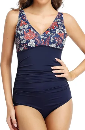 PERONA Women's Tummy Control Swimsuit One Piece Bathing Suit Vintage Printed Swimwear
