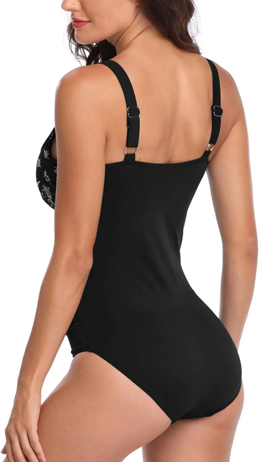 PERONA Women's Tummy Control Swimsuit One Piece Bathing Suit Vintage Printed Swimwear