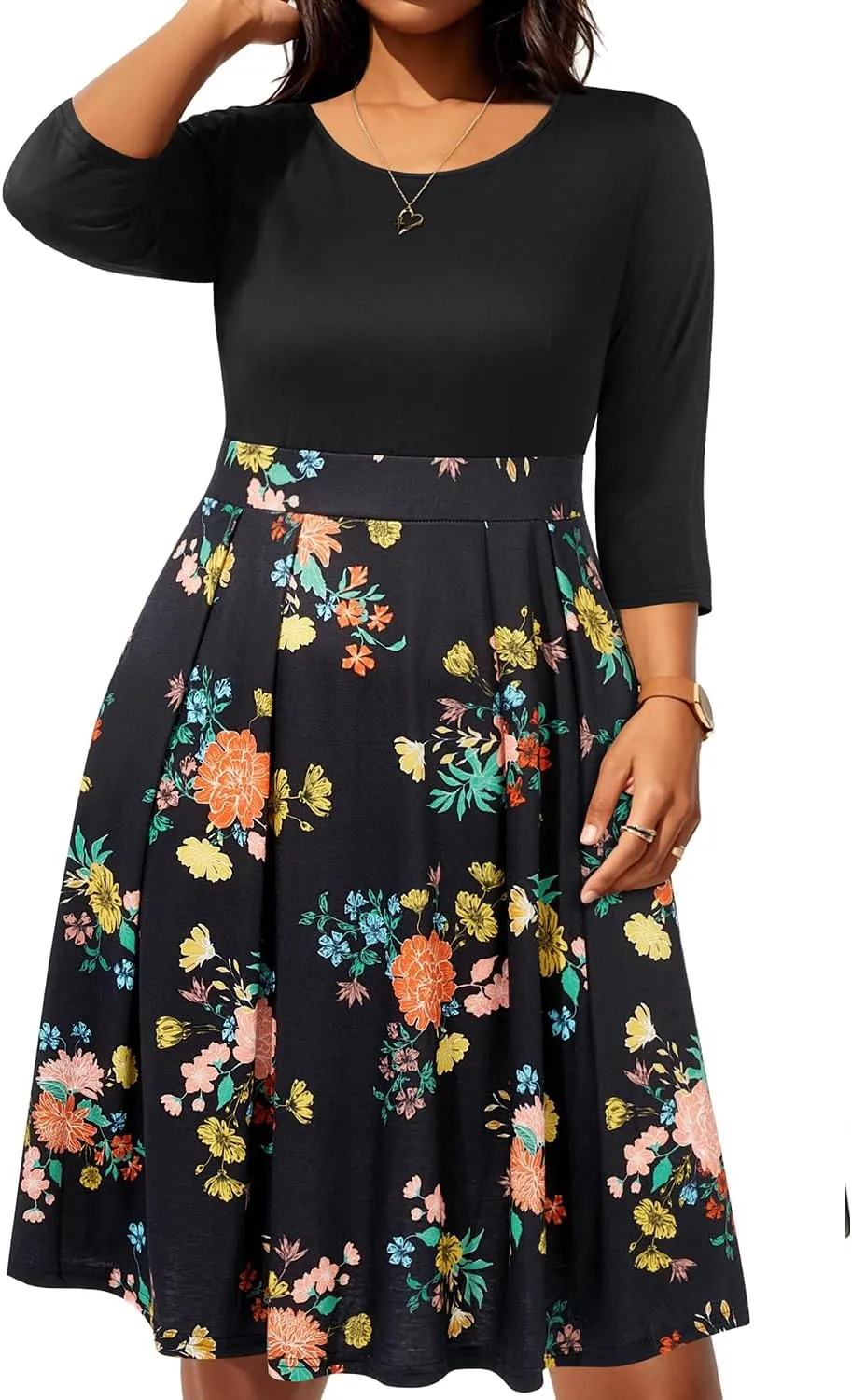 Pinup Fashion Plus Size Work Dresses - Fall Church Office Semi Formal Fit and Flare Midi Dress with Pockets