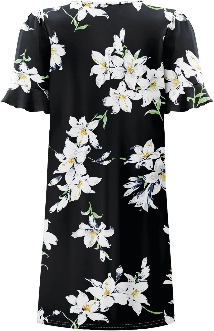 Plus Size Easter Dresses for Curvy Women Summer Casual Shift Ruffle V Neck Short Sleeve Beach Dress with Pockets