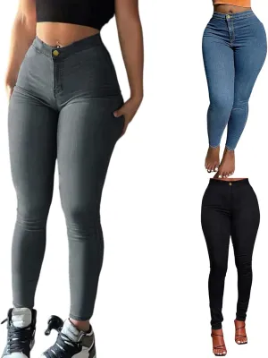 Plus Size Jeans for Curvy Women Summer Casual Stretch High Waisted Skinny Button Beach Denim Ankle Jeans with Pockets