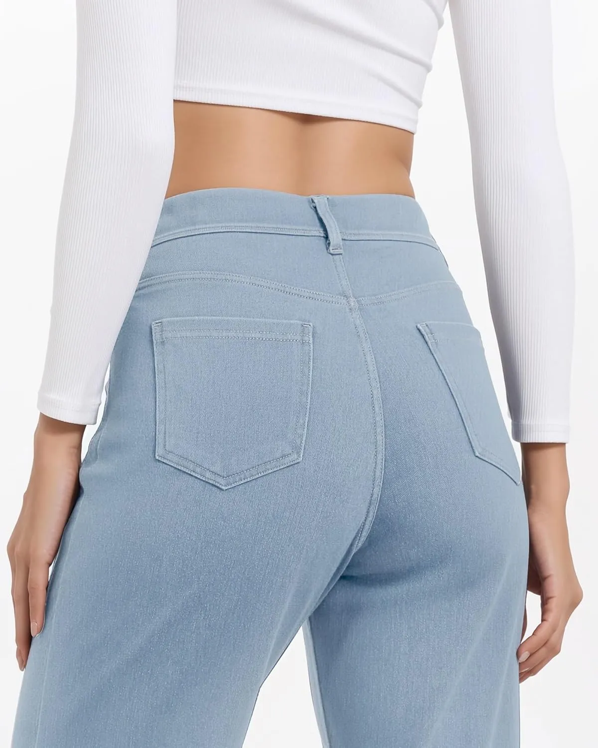 Pull On Jeans for Women Wide Leg High Waisted Stretch Baggy Jeans Casual Trendy Straight Denim Pants