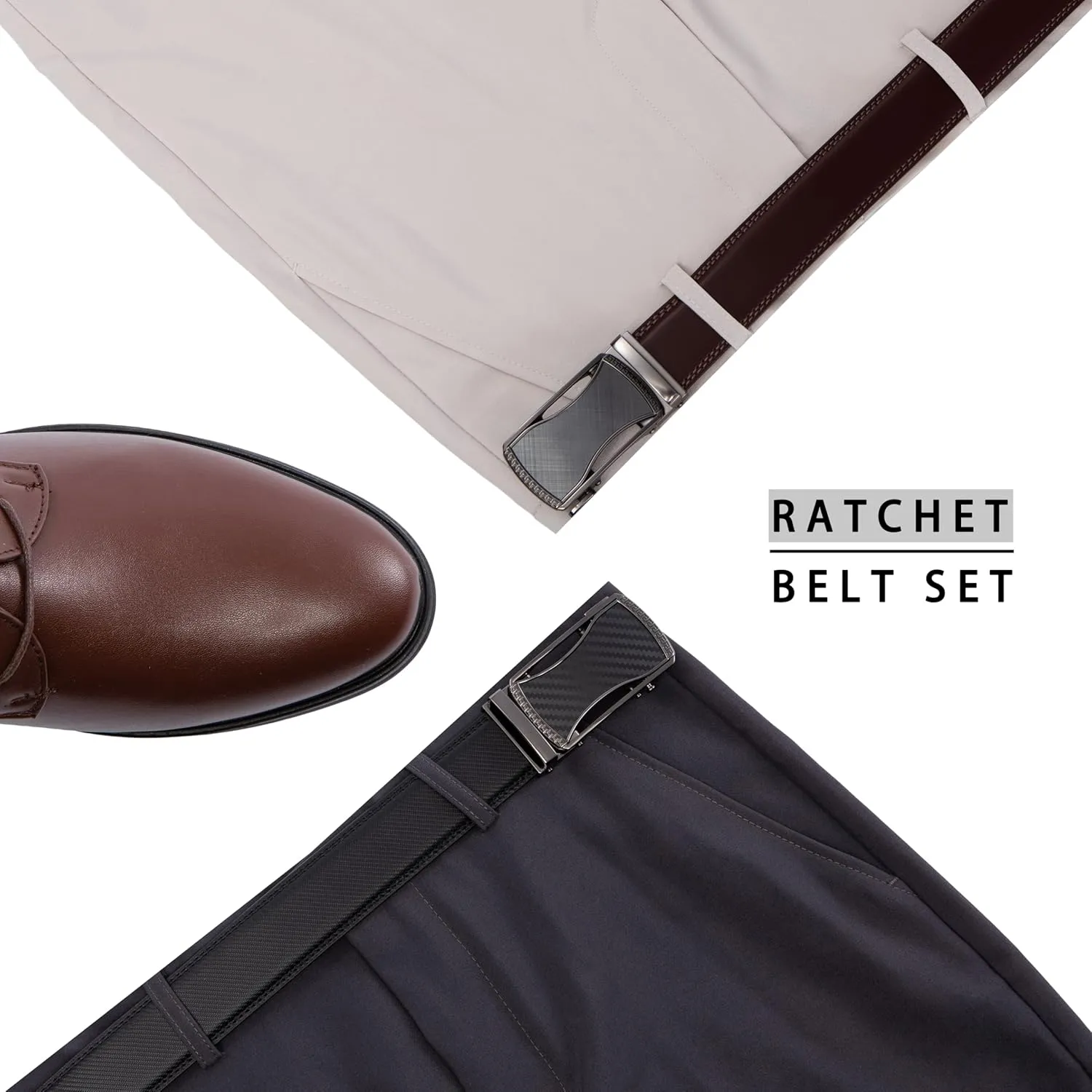 Ratchet Belts for Men 2 Pack - Mens Belt Leather with 35mm in Gift Set Box