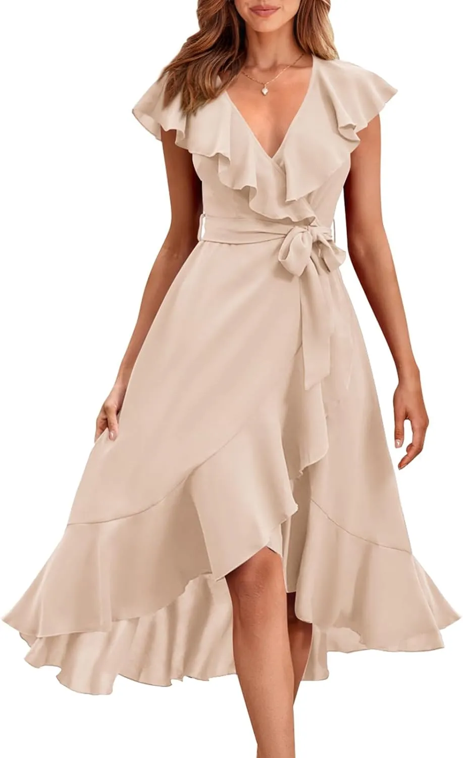 RETTYGARDEN Women's 2025 Summer Cross Midi Dress Casual Boho Deep V Neck Short Sleeve Ruffle Hem Split Beach Long Dresses