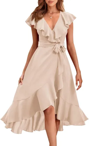 RETTYGARDEN Women's 2025 Summer Cross Midi Dress Casual Boho Deep V Neck Short Sleeve Ruffle Hem Split Beach Long Dresses