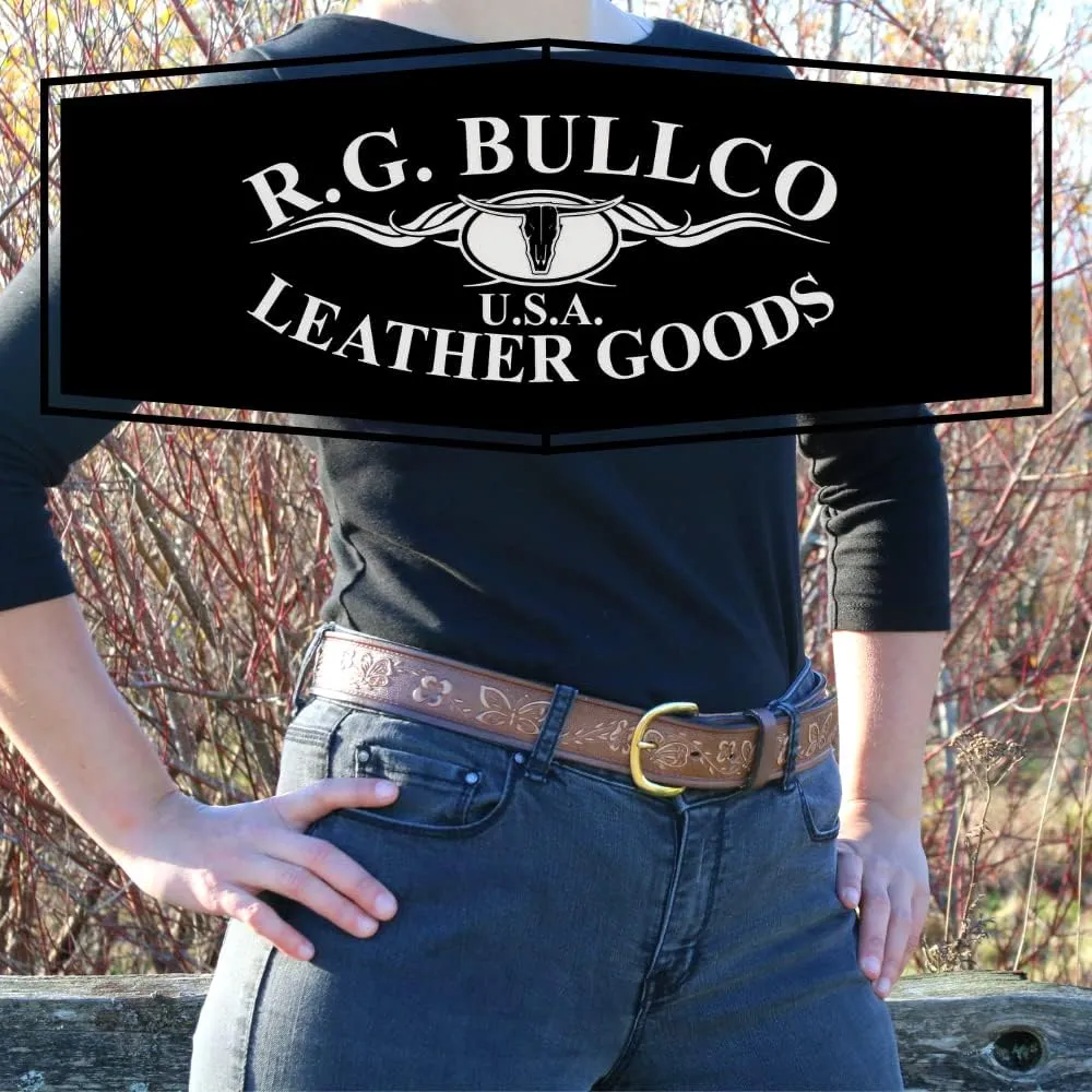 R.G. BULLCO Women's 1-1/2" Premium Leather Belt with Butterfly Embossed Finish & Chrome Buckle - RGB-5517