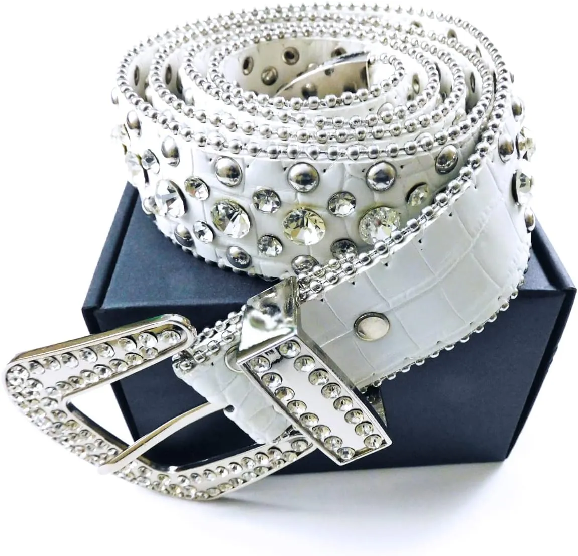 rhinestone belt celebrity western bling vegan leather mock croc belts