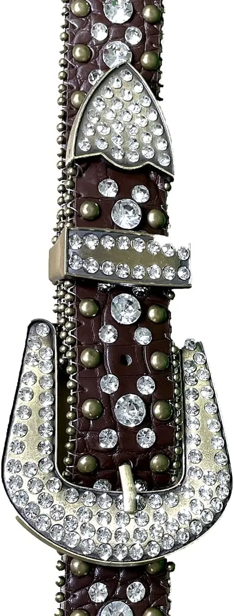 rhinestone belt celebrity western bling vegan leather mock croc belts