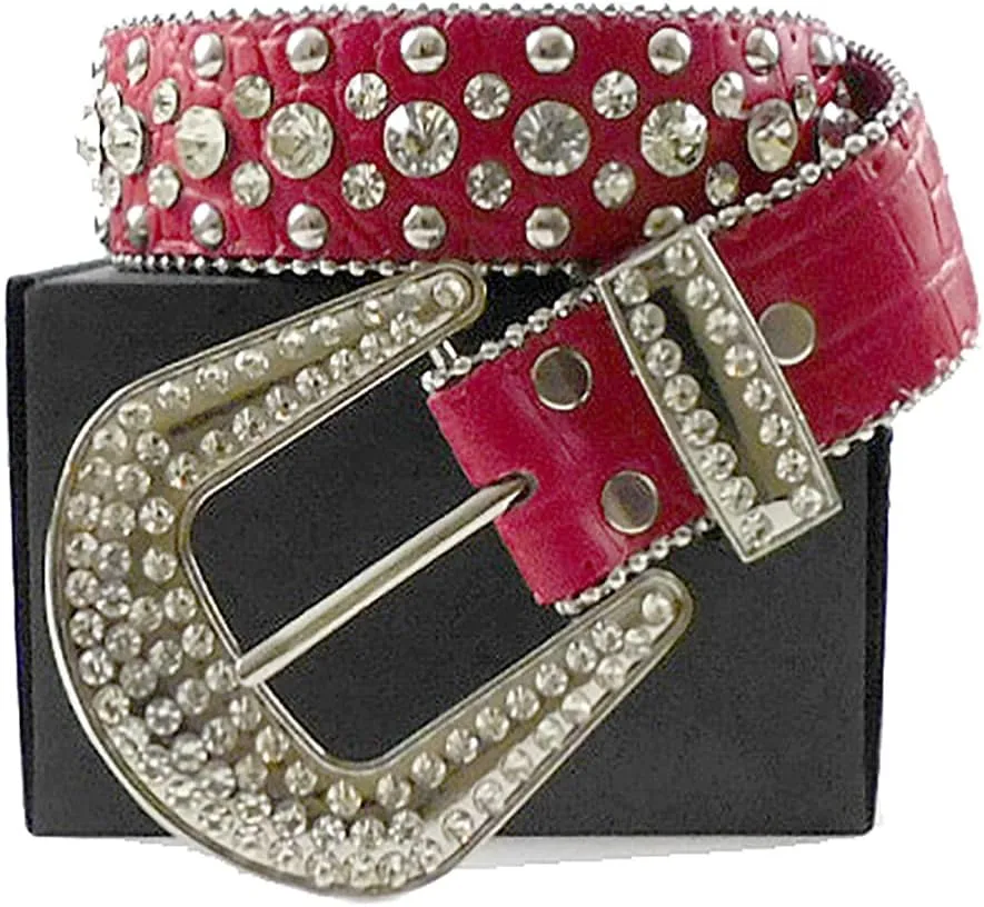 rhinestone belt celebrity western bling vegan leather mock croc belts
