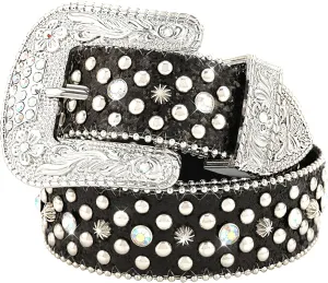 Rhinestone Belts for Women Men, Bling Studded BB Belt for Western Cowboy Cowgirl Sparkly Diamond Bedazzled Leather Belt