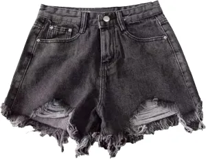 Ripped Jeans Womens High Waisted Irregular Frayed Raw Denim Shorts Summer Casual Shorts for Teen Girls