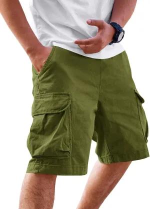Runcati Mens Cargo Shorts Chino Cotton Drawstring Casual Shorts Summer Twill Outdoor Short Pants