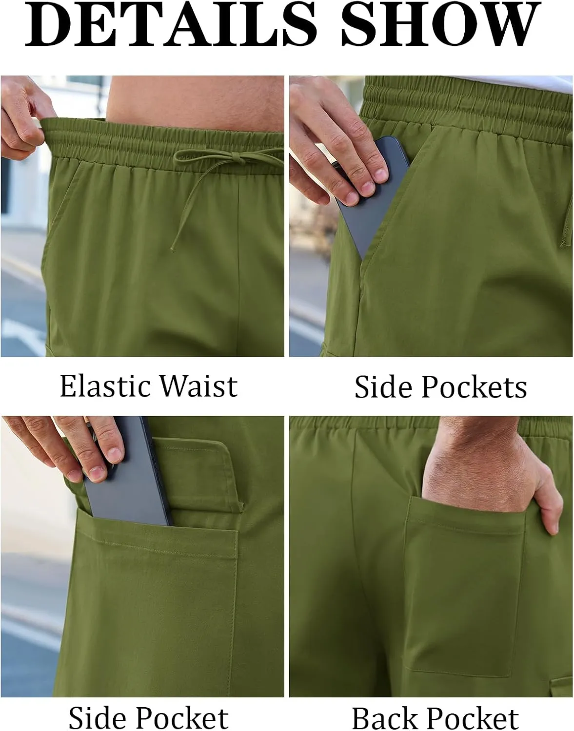 Runcati Mens Cargo Shorts Chino Cotton Drawstring Casual Shorts Summer Twill Outdoor Short Pants