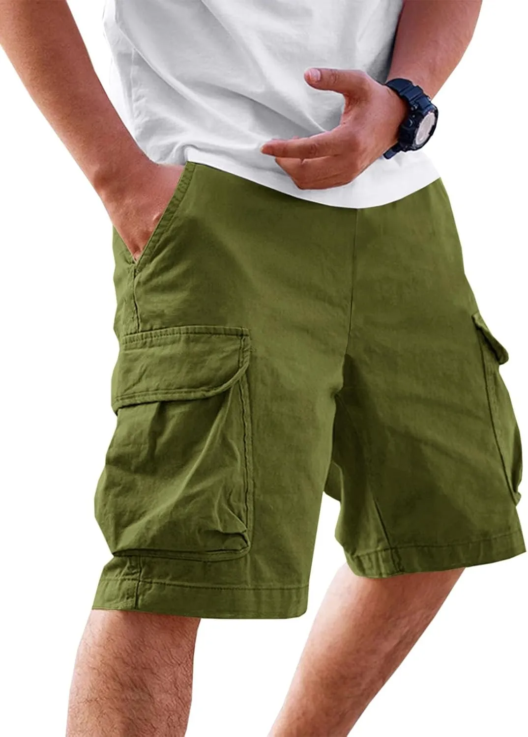 Runcati Mens Cargo Shorts Chino Cotton Drawstring Casual Shorts Summer Twill Outdoor Short Pants