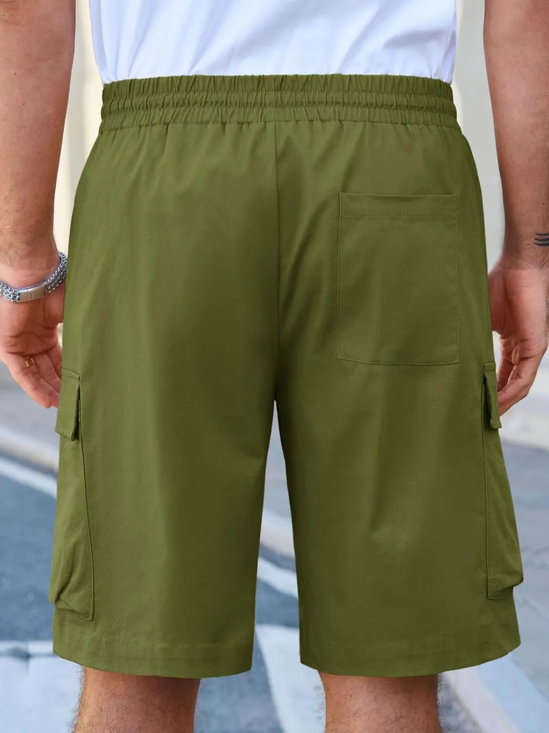 Runcati Mens Cargo Shorts Chino Cotton Drawstring Casual Shorts Summer Twill Outdoor Short Pants