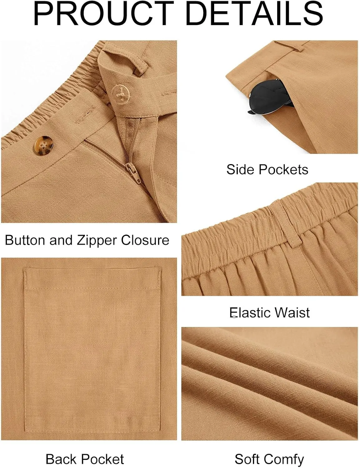 Runcati Mens Casual Pants Elastic Waist Linen Lightweight Straight-Legs Loose Fit Summer Beach Yoga Trousers