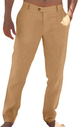 Runcati Mens Casual Pants Elastic Waist Linen Lightweight Straight-Legs Loose Fit Summer Beach Yoga Trousers