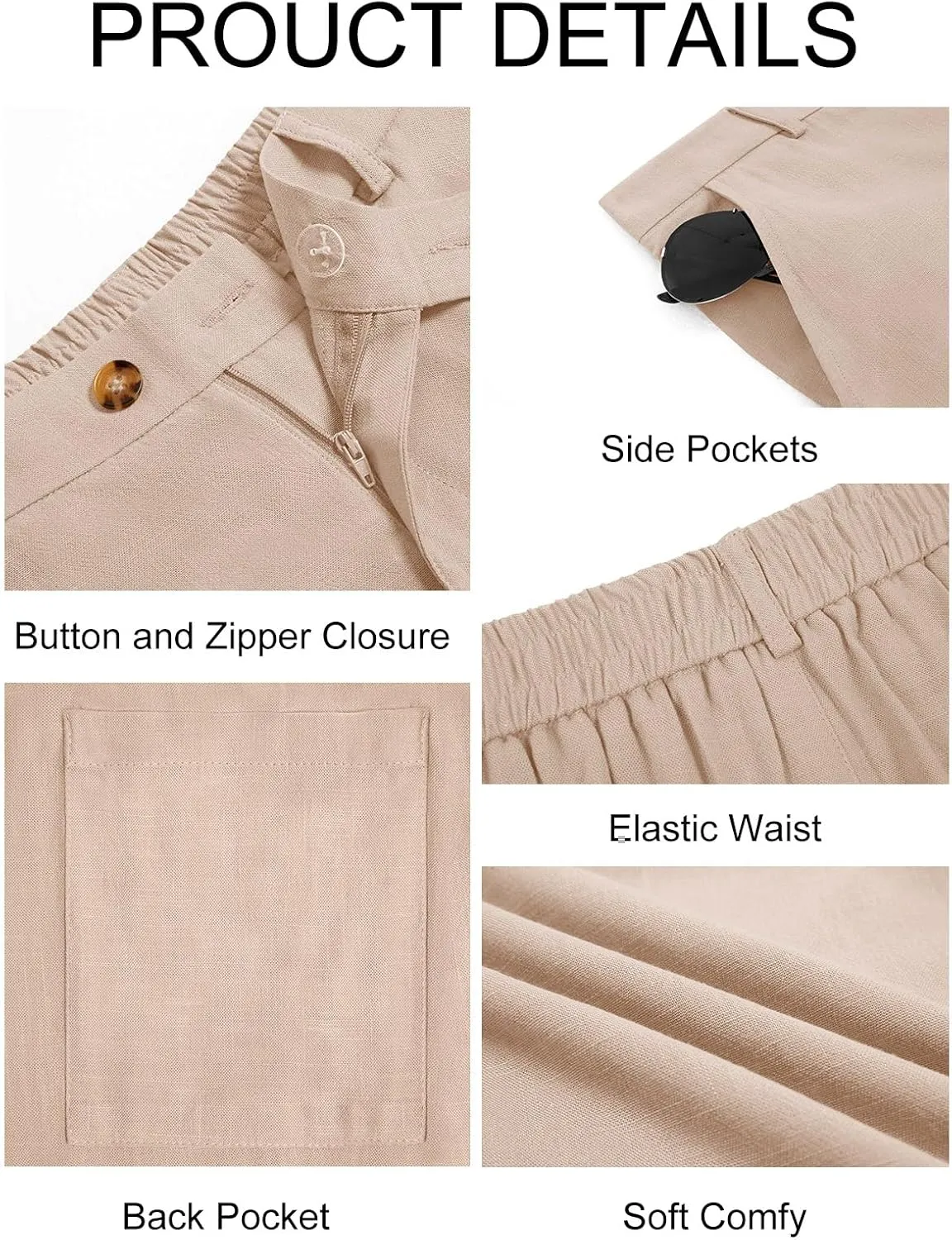 Runcati Mens Casual Pants Elastic Waist Linen Lightweight Straight-Legs Loose Fit Summer Beach Yoga Trousers