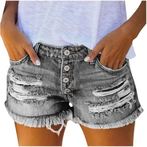 Rvidbe Jean Shorts for Women Juniors Casual Summer Comfy High Waisted Stretchy Ripped Denim Shorts with Pockets Jean Shorts Womens Summer Shorts for Women