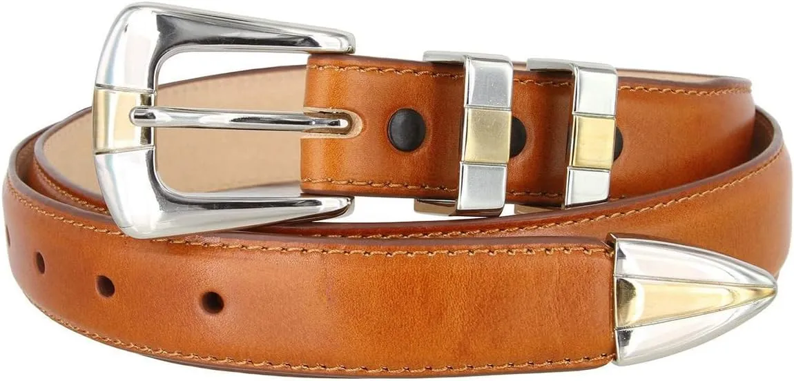 S6096 Genuine Full-Grain Cowhide Leather Tan Dress Belt 1-1/8"(30mm) taper down to 1"(25mm) wide