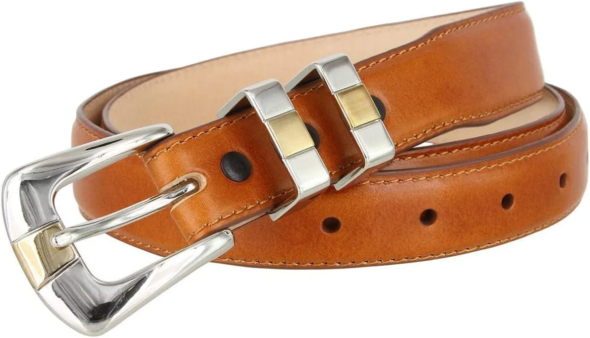S6096 Genuine Full-Grain Cowhide Leather Tan Dress Belt 1-1/8"(30mm) taper down to 1"(25mm) wide