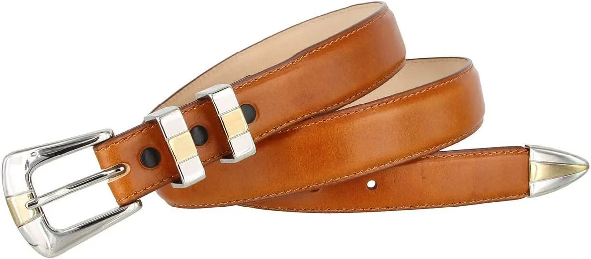 S6096 Genuine Full-Grain Cowhide Leather Tan Dress Belt 1-1/8"(30mm) taper down to 1"(25mm) wide