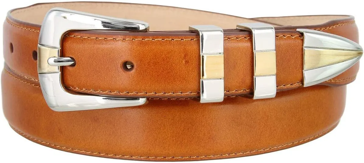 S6096 Genuine Full-Grain Cowhide Leather Tan Dress Belt 1-1/8"(30mm) taper down to 1"(25mm) wide