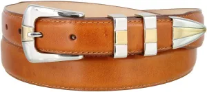 S6096 Genuine Full-Grain Cowhide Leather Tan Dress Belt 1-1/8"(30mm) taper down to 1"(25mm) wide