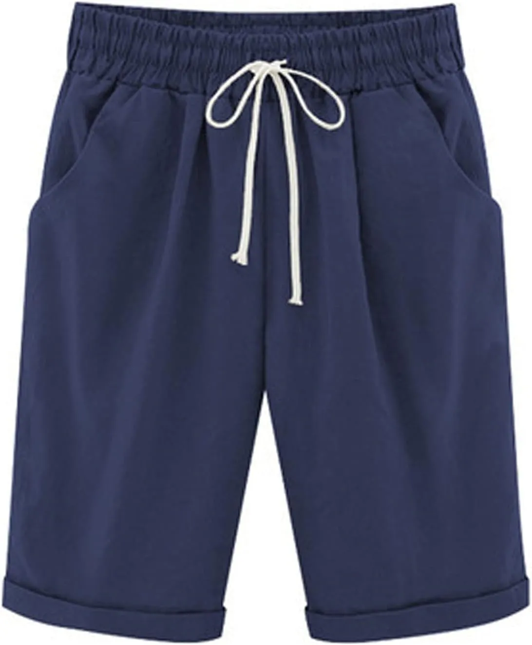 sdbrld Bermuda Shorts for Women Knee Length Casual Summer Drawstring Pull on Beach Shorts Womens Bermuda Shorts with Pockets