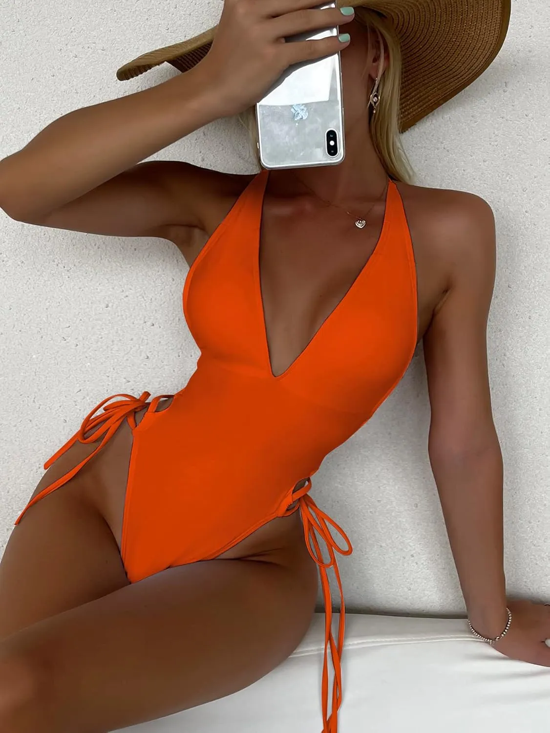 SHENHE Women's Deep V Neck Criss Cross Backless One Piece Bathing Suit Monokini Swimsuit