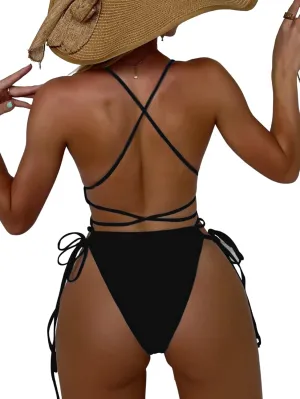 SHENHE Women's Deep V Neck Criss Cross Backless One Piece Bathing Suit Monokini Swimsuit