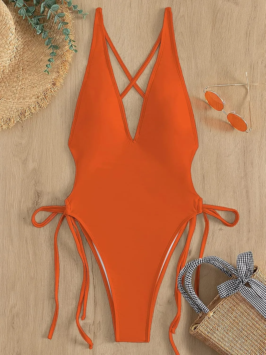 SHENHE Women's Deep V Neck Criss Cross Backless One Piece Bathing Suit Monokini Swimsuit