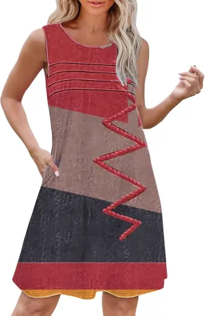 Short Summer Dress Womens with Pockets Summer Casual Tank Dress Sleeveless Midi Beach Dress Plus Size Linen Dress