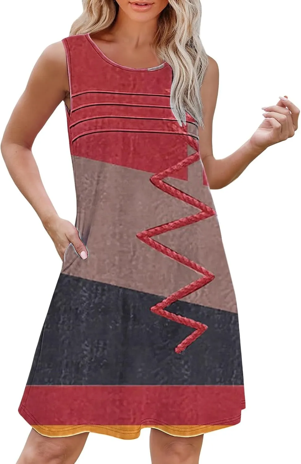 Short Summer Dress Womens with Pockets Summer Casual Tank Dress Sleeveless Midi Beach Dress Plus Size Linen Dress