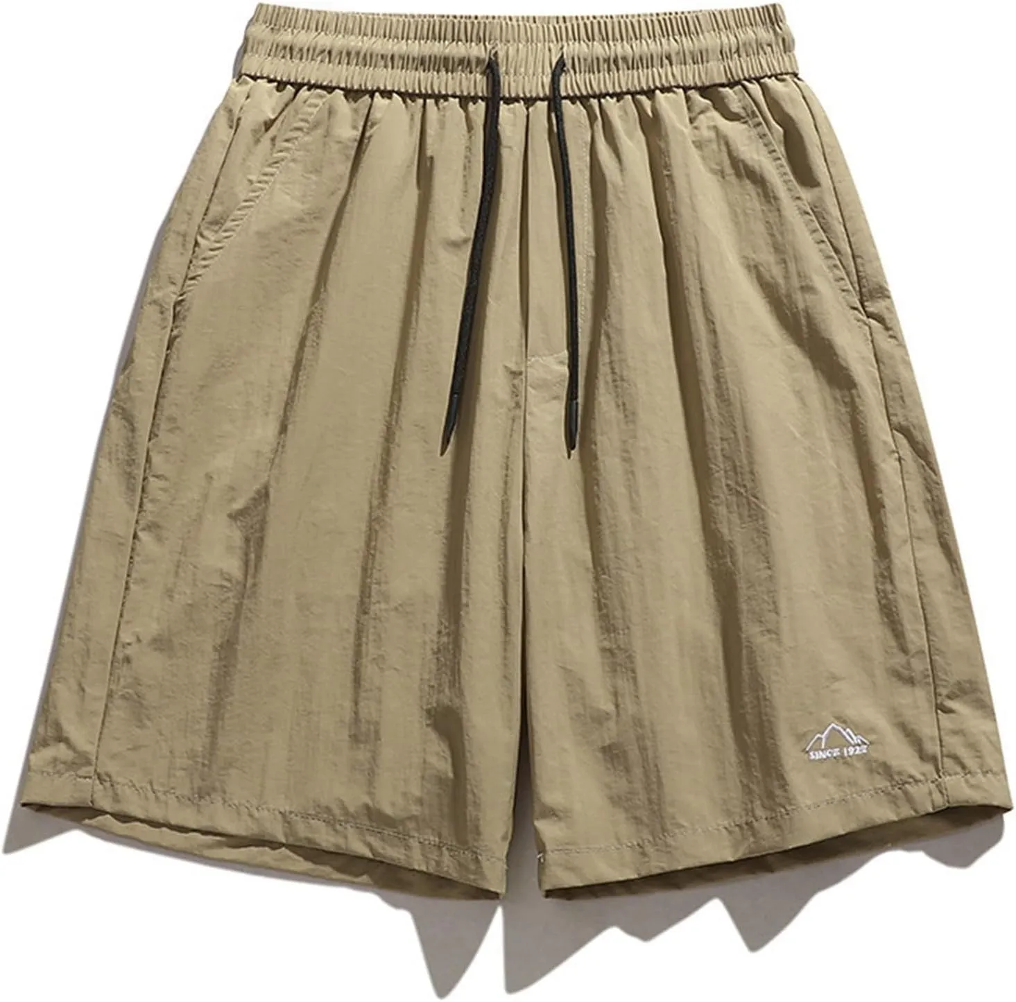 Shorts for Men Summer Embroidered Loose Fit Drawstring Ice Silk 5 Inch Casual Shorts