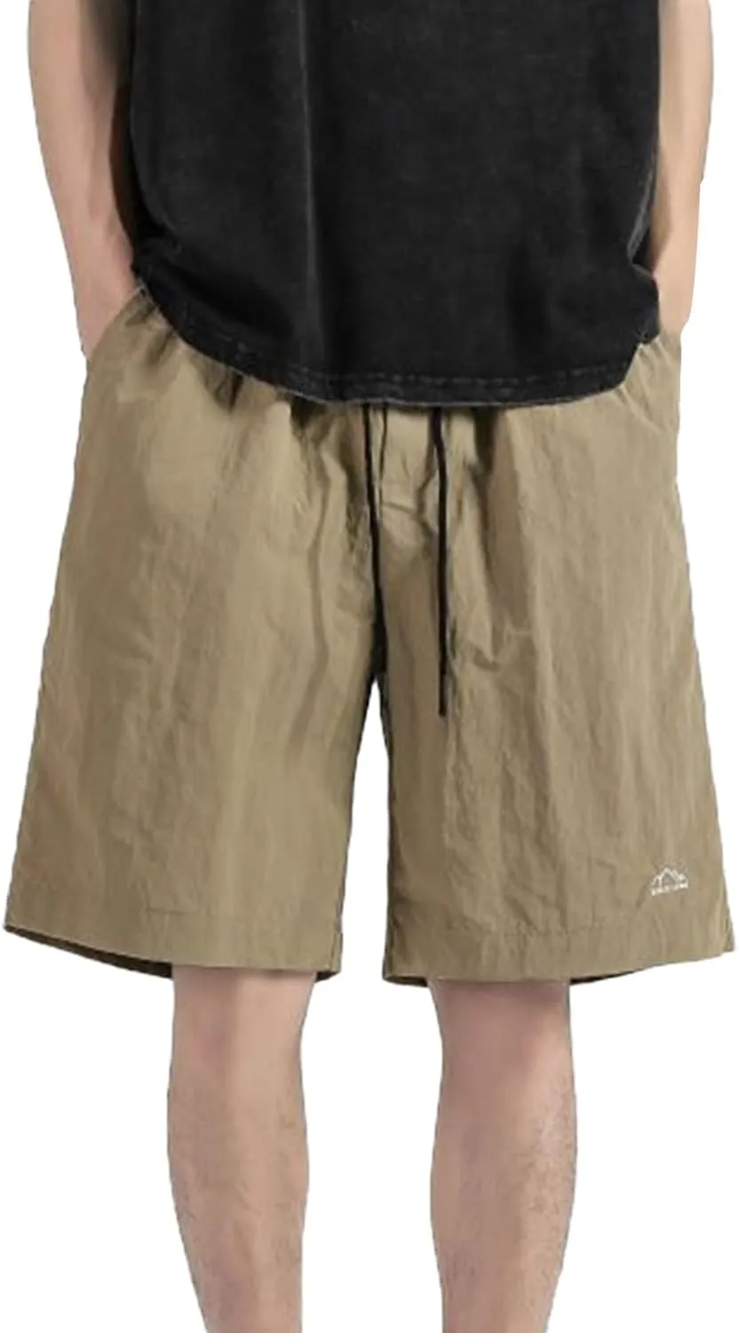 Shorts for Men Summer Embroidered Loose Fit Drawstring Ice Silk 5 Inch Casual Shorts