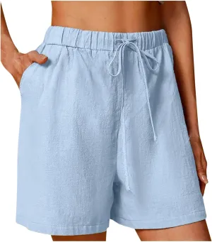 Shorts for Women 2025 Summer Trendy Plus Size Linen Shorts Elastic High Waisted Beach Shorts Comfy Lounge Shorts