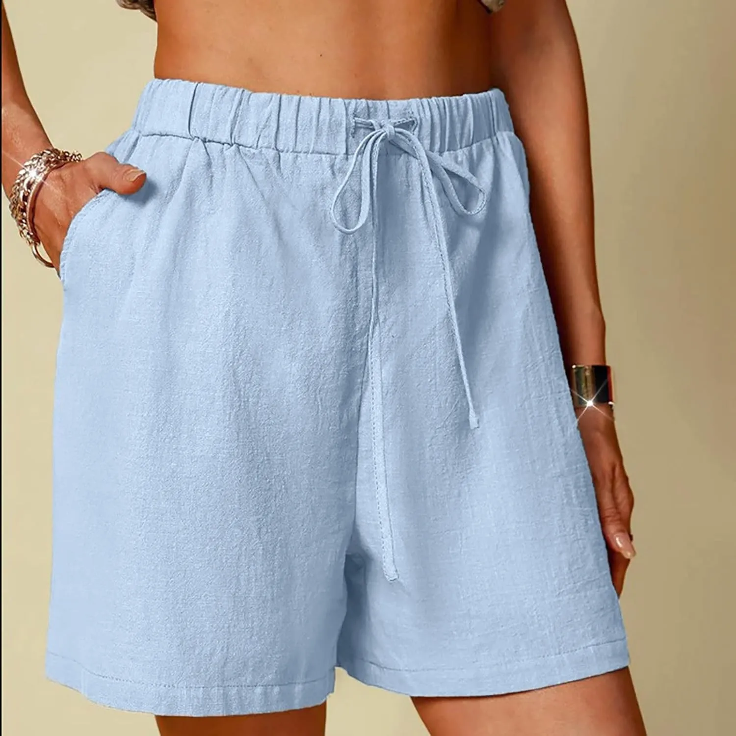 Shorts for Women 2025 Summer Trendy Plus Size Linen Shorts Elastic High Waisted Beach Shorts Comfy Lounge Shorts