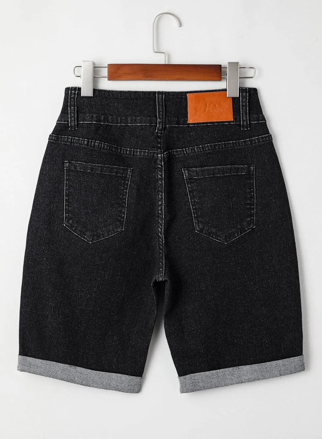 Sidefeel Women's Jean Shorts High Waisted Stretchy Bermuda Folded Hem Denim Summer Shorts