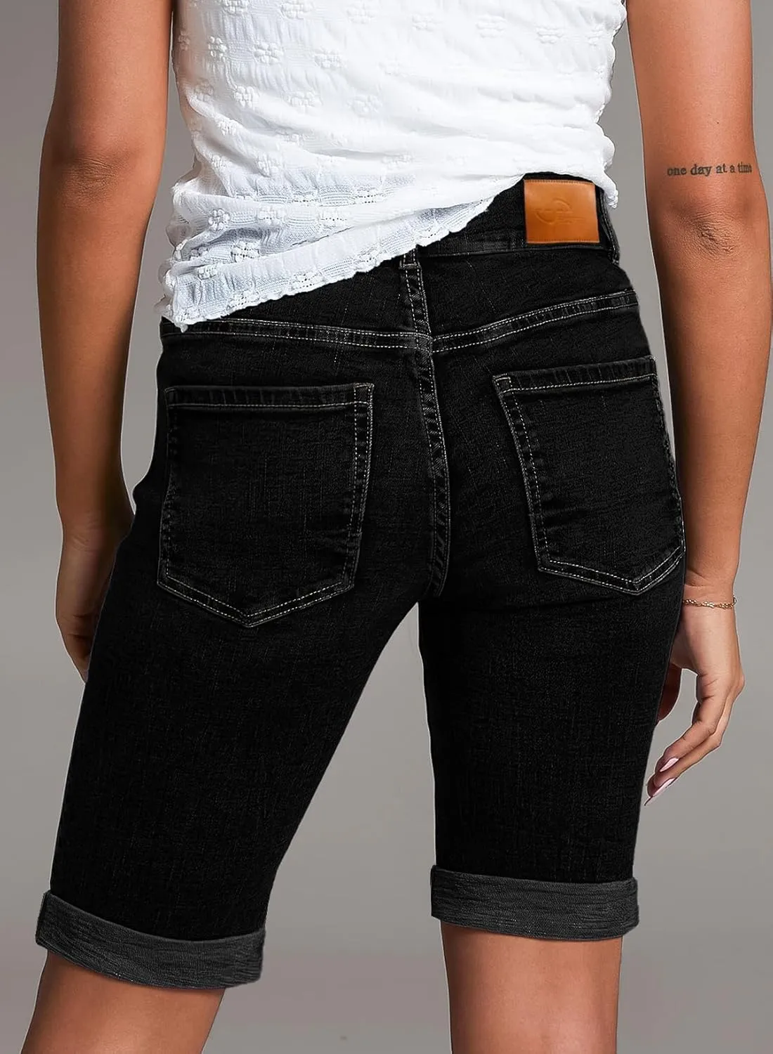 Sidefeel Women's Jean Shorts High Waisted Stretchy Bermuda Folded Hem Denim Summer Shorts