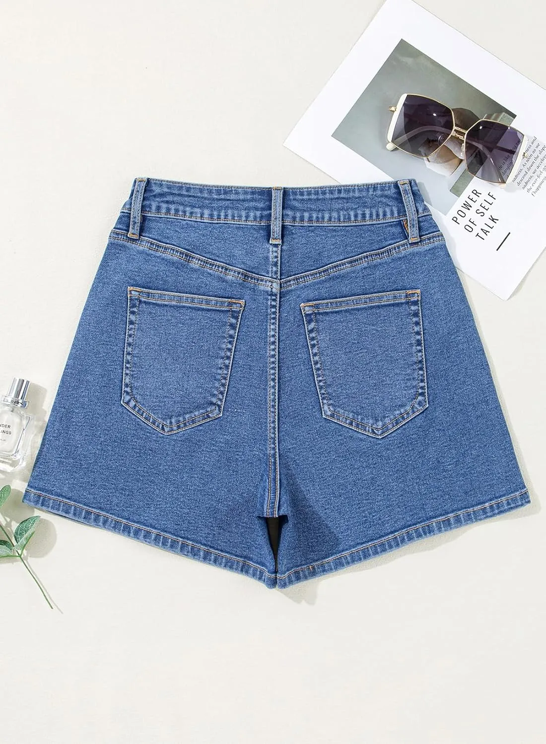Sidefeel Women's Jean Shorts High Waisted Stretchy Casual Rhinestones Denim Shorts