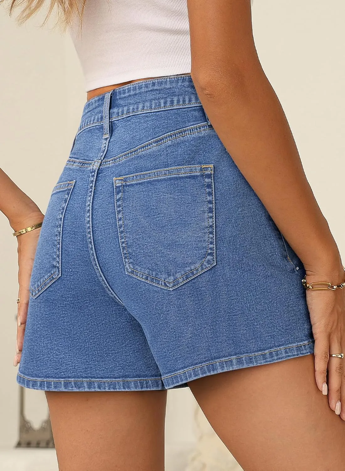 Sidefeel Women's Jean Shorts High Waisted Stretchy Casual Rhinestones Denim Shorts