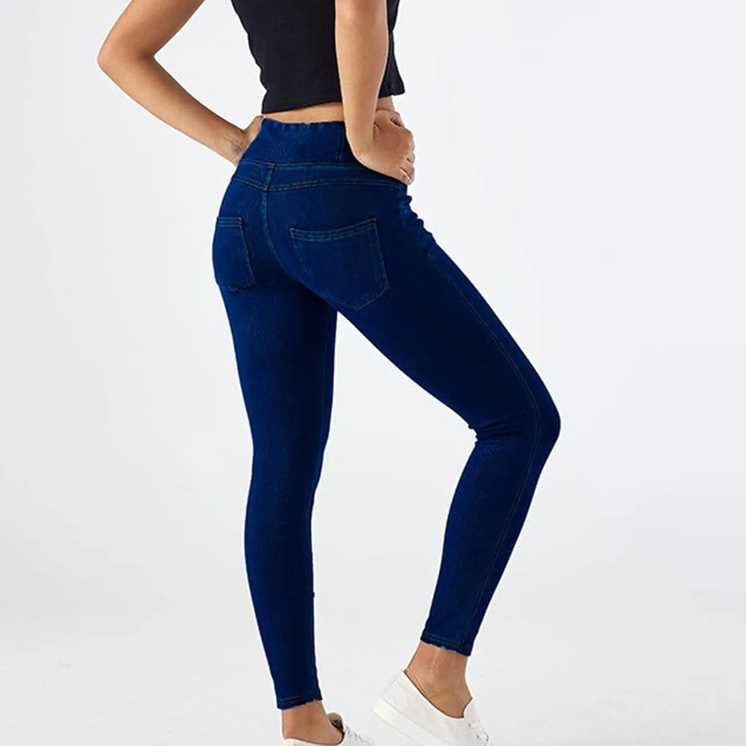 Skinny Stretchy Curvy Jeans for Women High Cross Waisted Tummy Control Jeans with Pockets