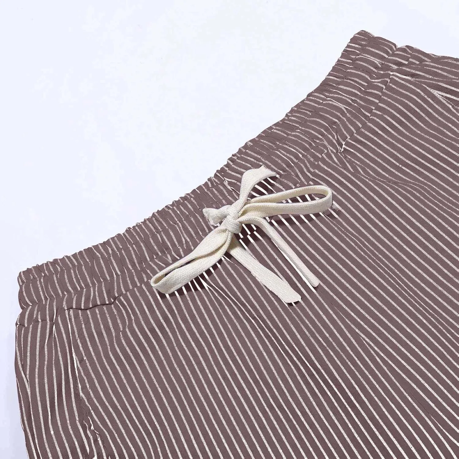 Striped Bermuda Shorts for Women Knee Length High Waisted Linen Summer Long Shorts Casual Loose Capris with Pockets
