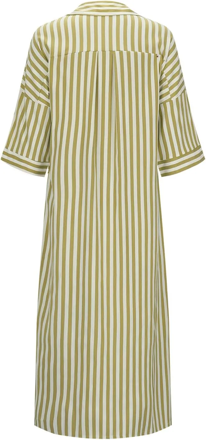 Striped Shirt Dress for Womens, Long Sleeve Maxi Dresses Casual Loose Button Down Shift Dresses Business Outfits