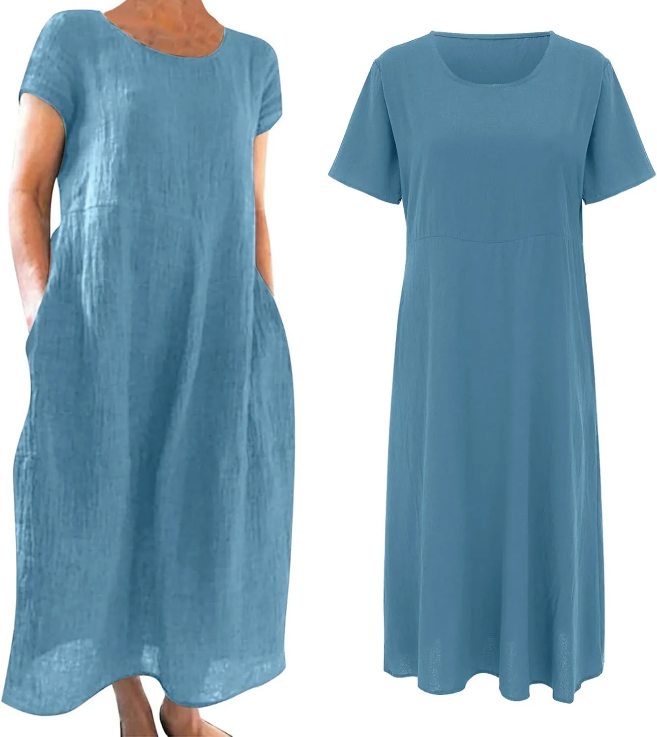 Summer Cotton Linen Dresses for Women Short Sleeve Square Neck Midi Sundresses for Women 2025 Swing Party Short Dresses
